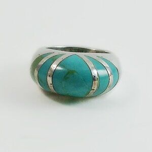Turquoise Sterling Ring - Chunky Sterling Ring - Turquoise Cabochon Ring